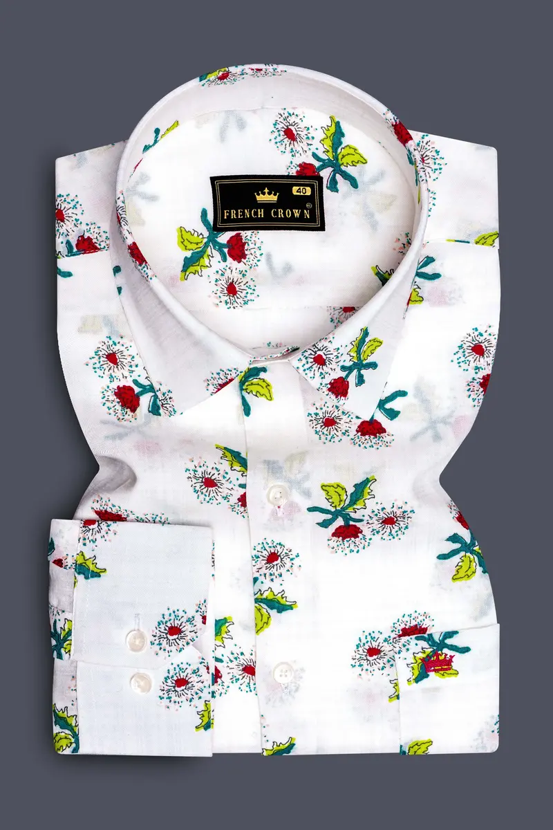 Petite Petals-Bright White Ditsy Printed Lightweight Premium Cotton Casual Shirt 2