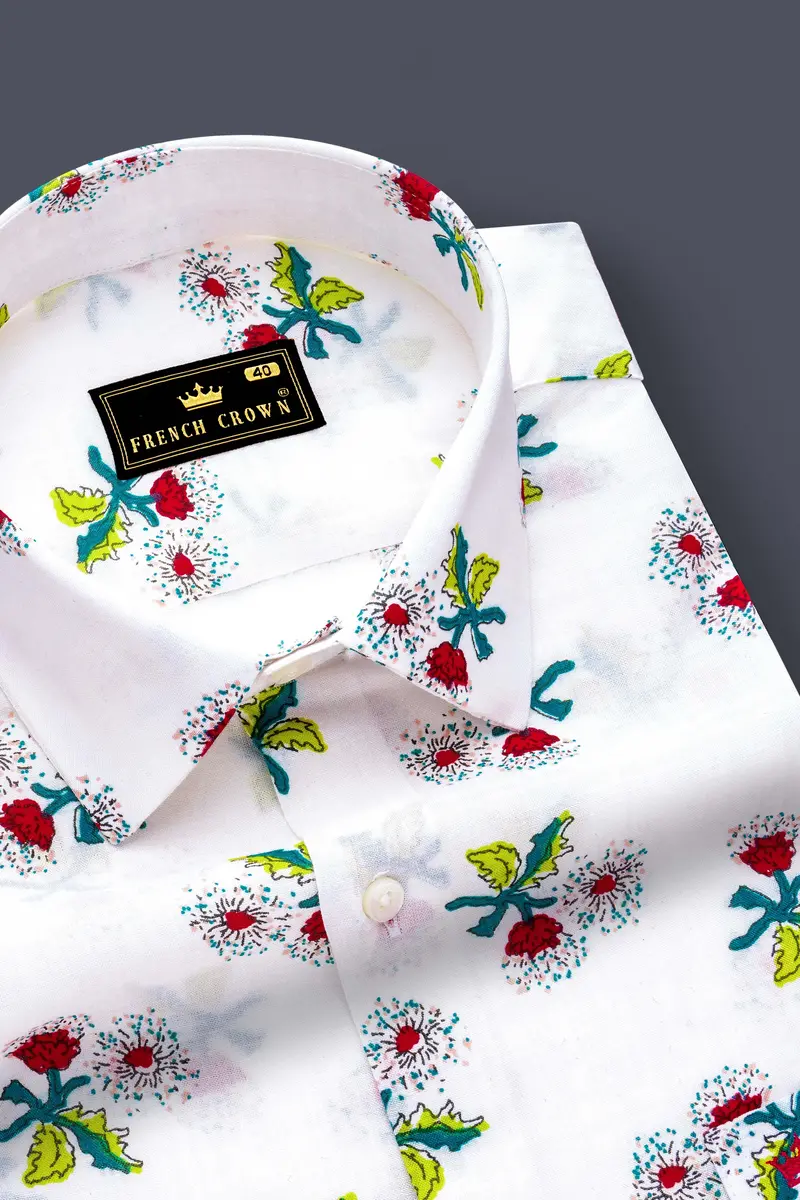 Petite Petals-Bright White Ditsy Printed Lightweight Premium Cotton Casual Shirt 4