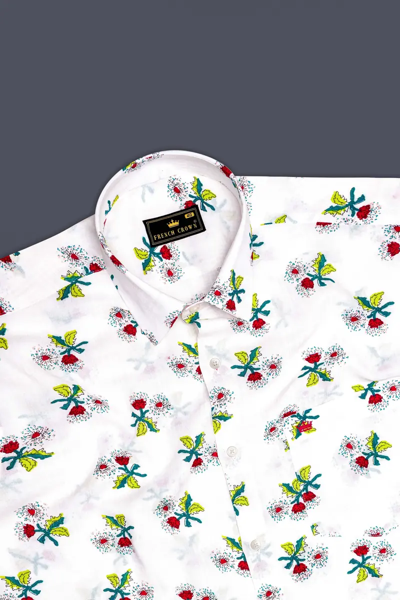 Petite Petals-Bright White Ditsy Printed Lightweight Premium Cotton Casual Shirt 5