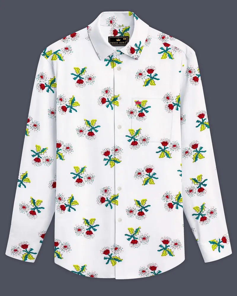 Petite Petals-Bright White Ditsy Printed Lightweight Premium Cotton Casual Shirt 8