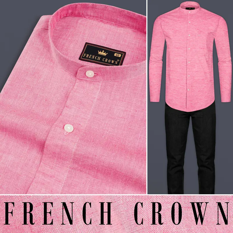 Petite Pink Luxurious Linen Shirt 8