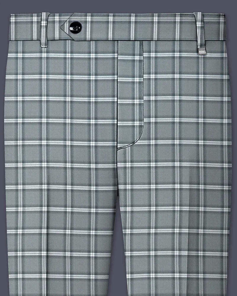 Pewter Gray And White Windowpane Wool Rich Pant 1