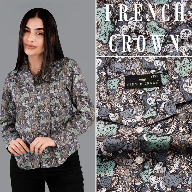 Pewter Green With Storm Gray Quirky Printed Premium Cotton Shirt 1