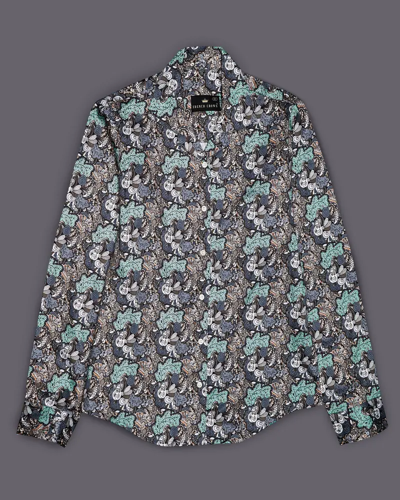 Pewter Green With Storm Gray Quirky Printed Premium Cotton Shirt 2