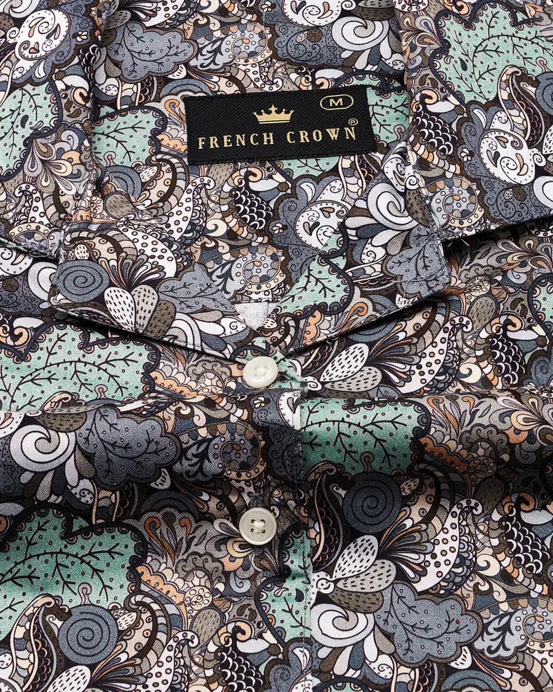 Pewter Green With Storm Gray Quirky Printed Premium Cotton Shirt 4