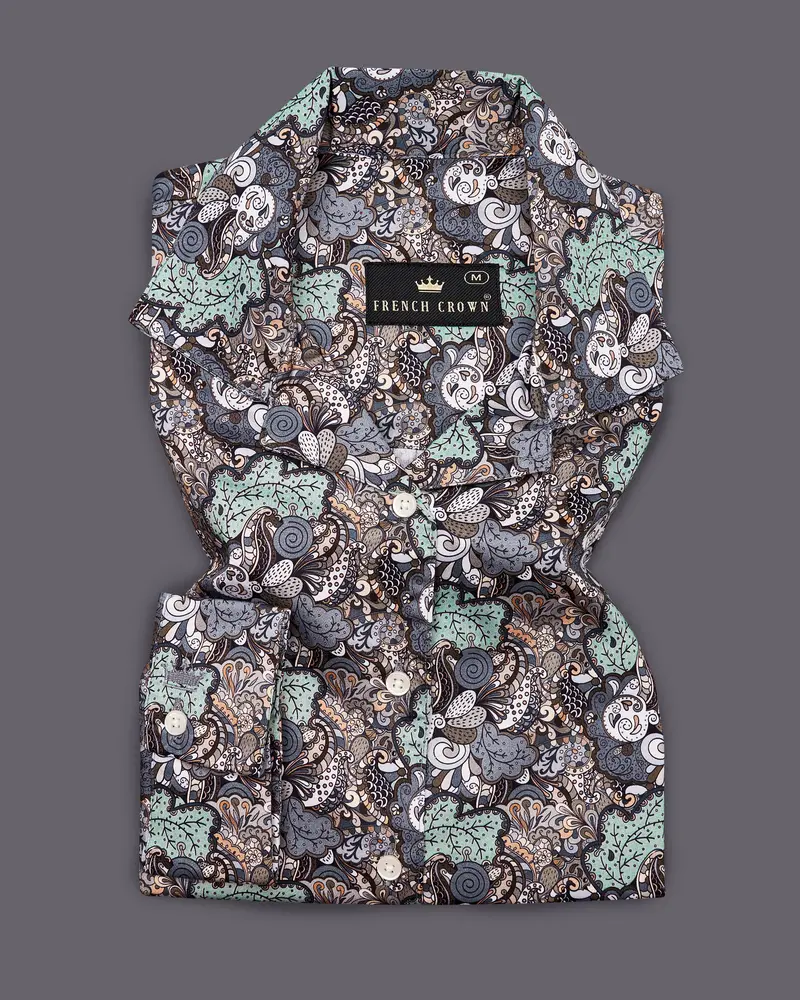 Pewter Green With Storm Gray Quirky Printed Premium Cotton Shirt 5