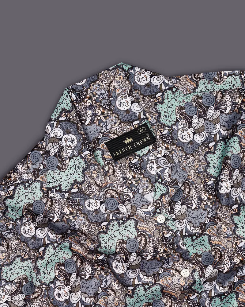 Pewter Green With Storm Gray Quirky Printed Premium Cotton Shirt 6