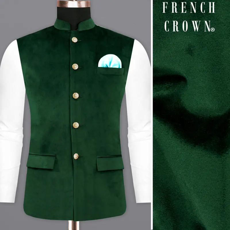 Phthalo Green Premium Velvet Designer Nehru Jacket 1