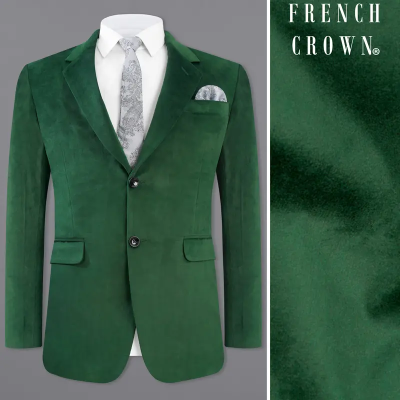 Phthalo Green Single Breasted Velvet Blazer 1