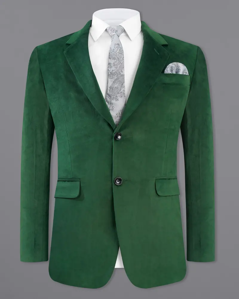 Phthalo Green Single Breasted Velvet Blazer 2