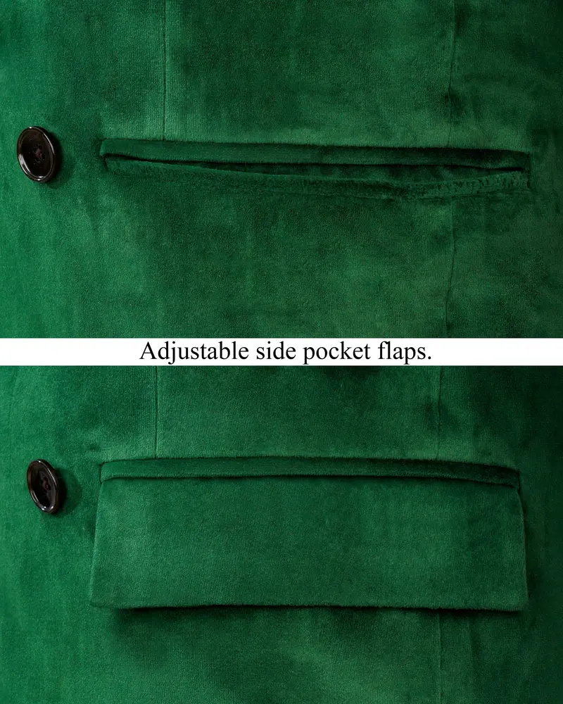 Phthalo Green Single Breasted Velvet Blazer 5