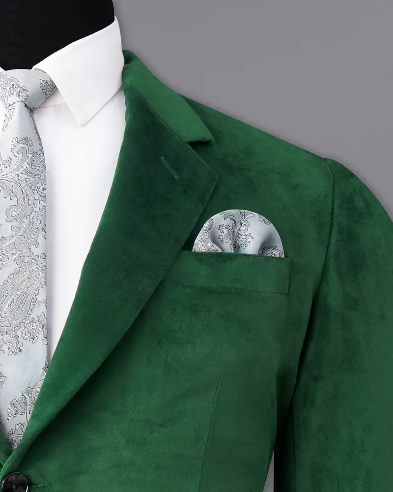 Phthalo Green Single Breasted Velvet Blazer 6
