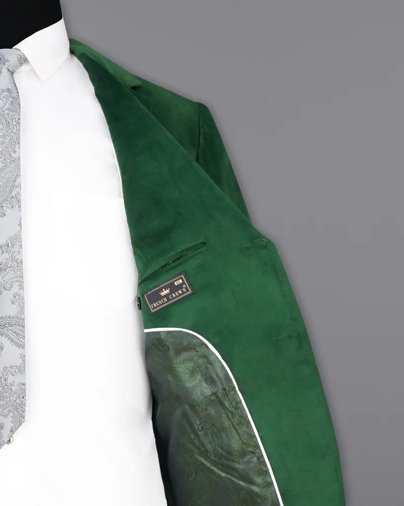 Phthalo Green Single Breasted Velvet Blazer 7