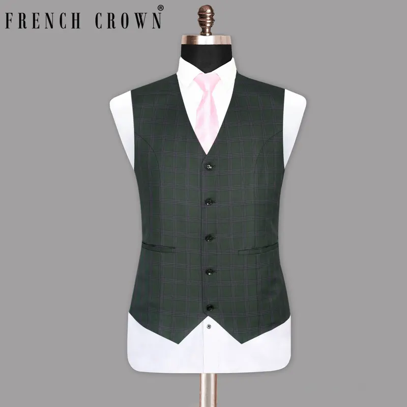 Phthalo Green Windowpane Wool Blend Waistcoat 1