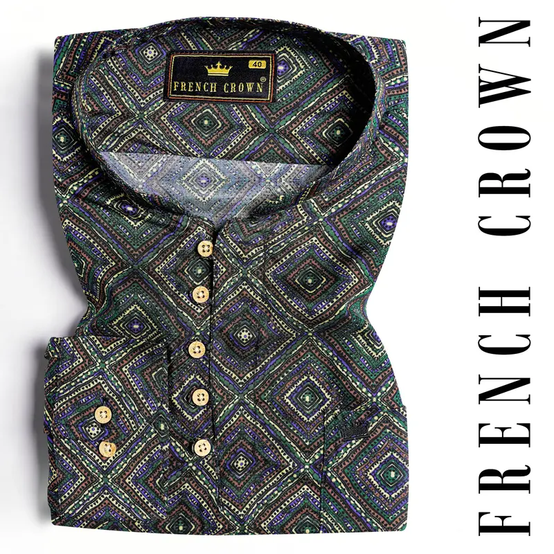 Phthalo Green With Russet Brown Multicolour Printed Premium Tencel Kurta Shirt 1
