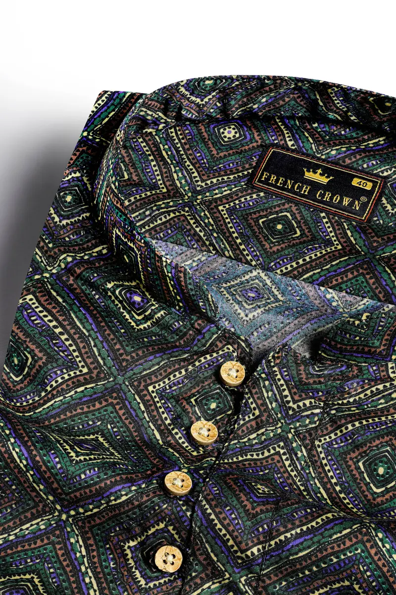 Phthalo Green With Russet Brown Multicolour Printed Premium Tencel Kurta Shirt 4