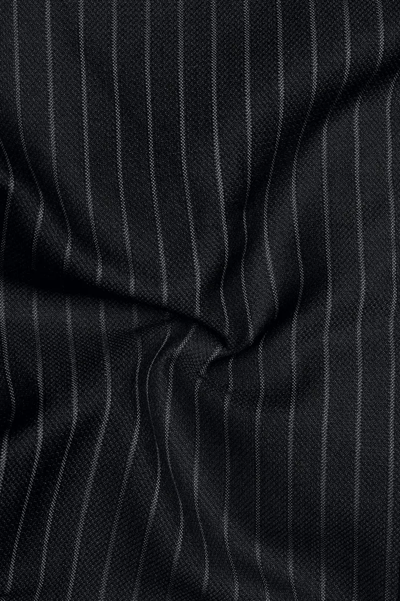Piano Black Striped Cross Placket Woolrich Bandhgala Blazer 3