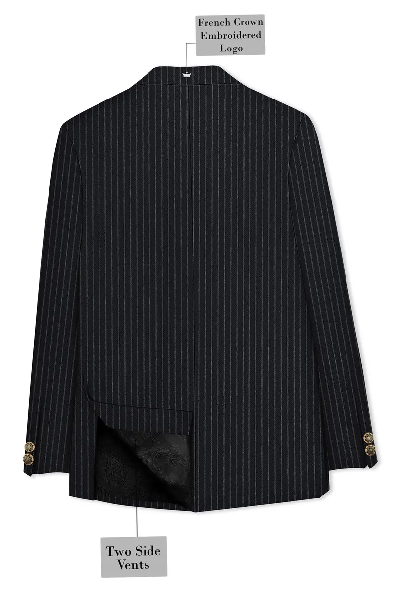 Piano Black Striped Cross Placket Woolrich Bandhgala Blazer 7