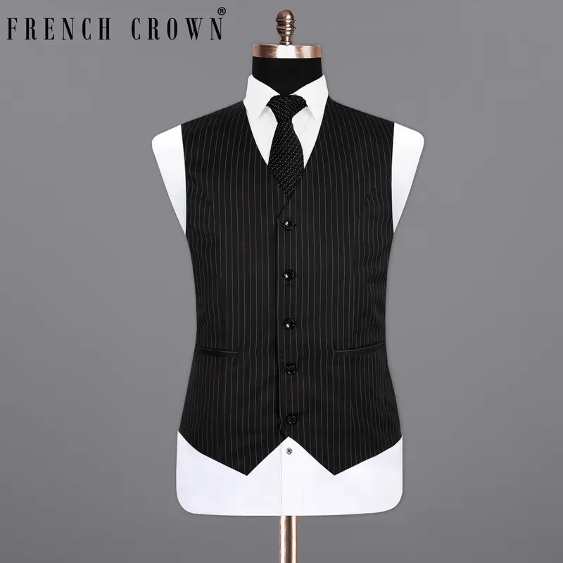 Piano Black Striped Woolrich Waistcoat 1