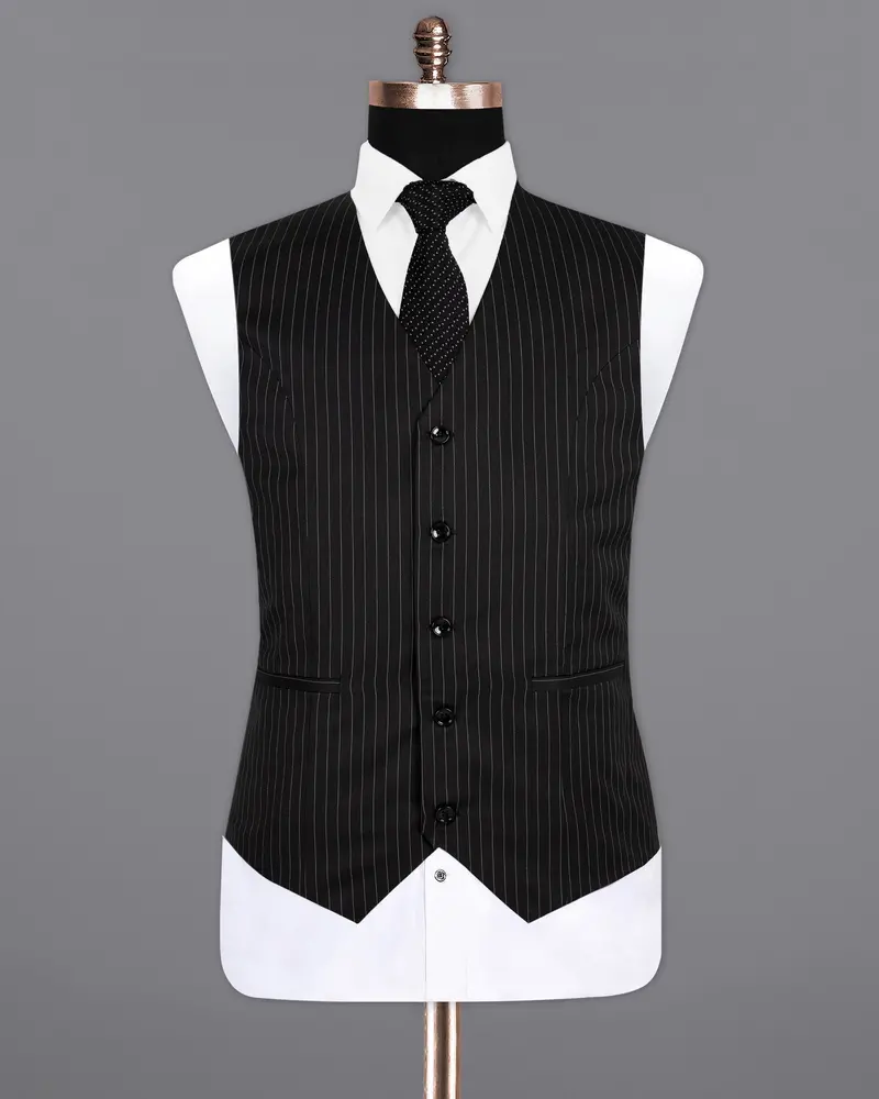 Piano Black Striped Woolrich Waistcoat 2