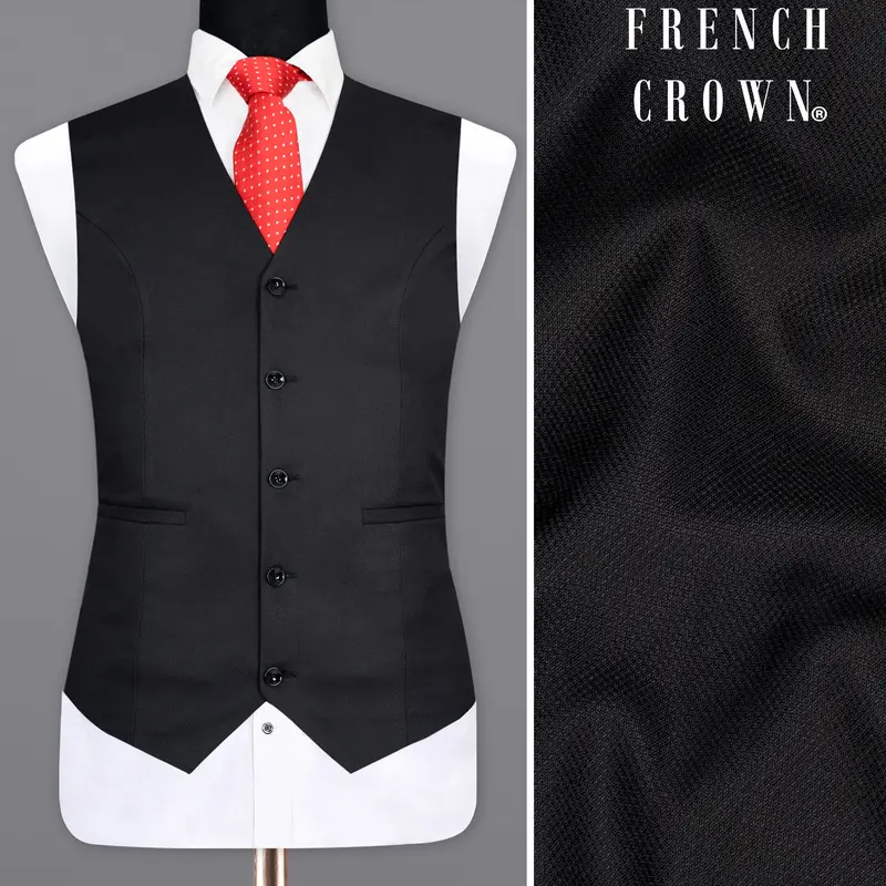 Piano Black Wool Rich Waistcoat 1