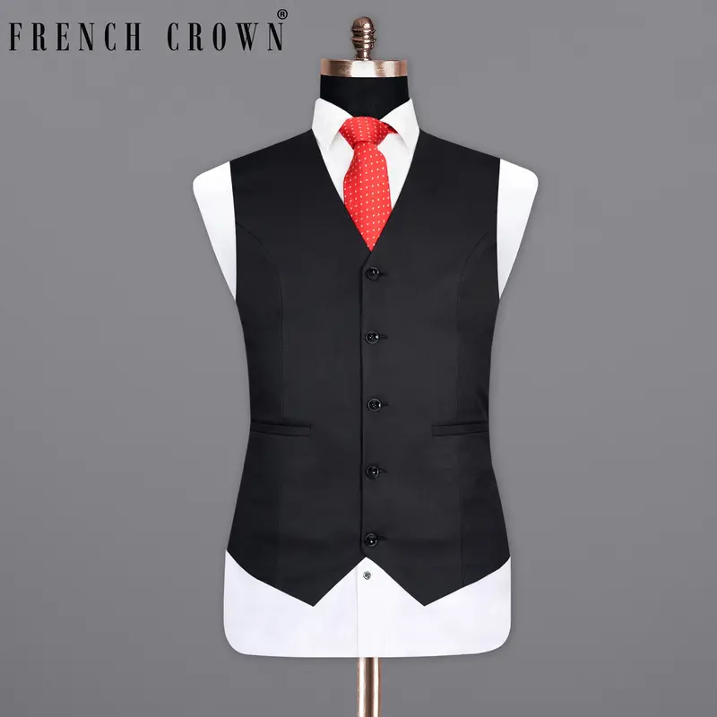 Piano Black Wool Rich Waistcoat 7