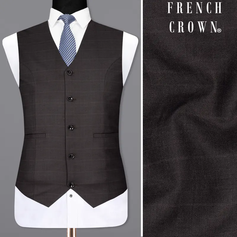 Piano Brown Plaid Premium Wool Rich Waistcoat 1
