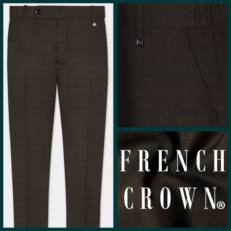 Piano Brown Textured Wool Rich Pant 1