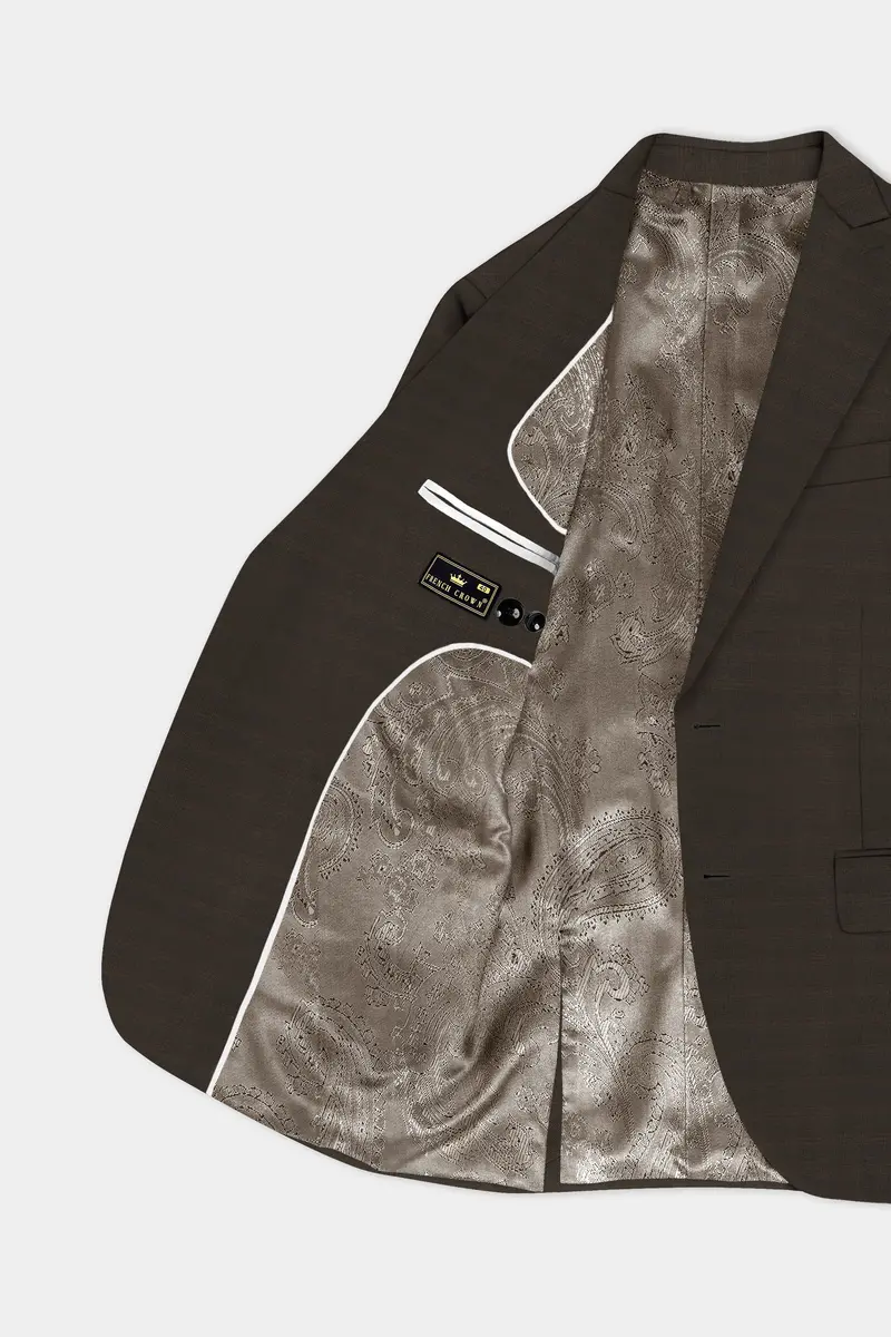 Piano Brown Textured Wool Rich Single Breasted Peak Lapel Blazer 5