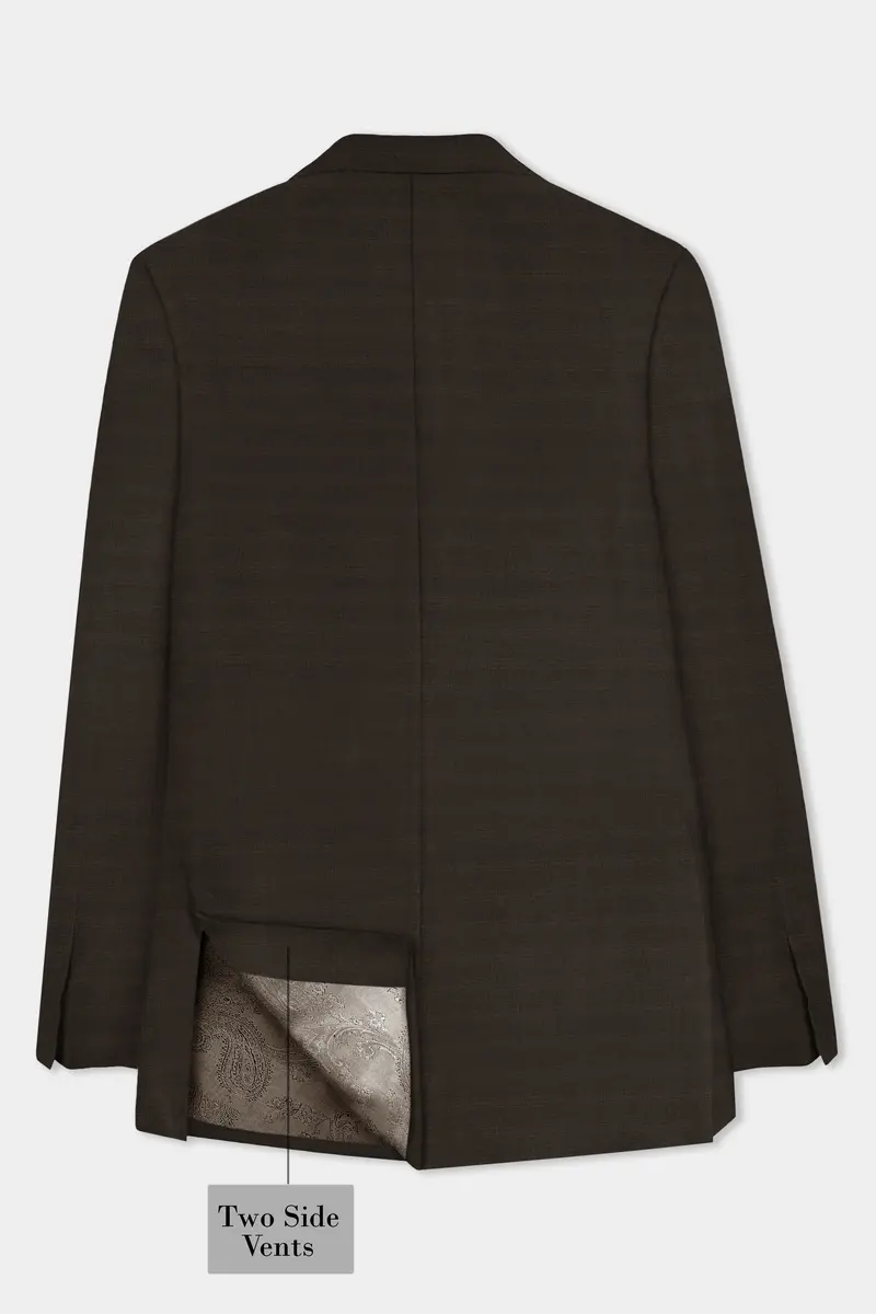 Piano Brown Textured Wool Rich Single Breasted Peak Lapel Blazer 8