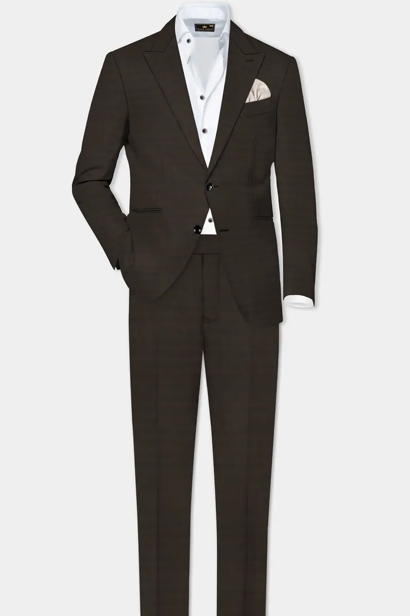 Piano Brown Textured Wool Rich Single Breasted Peak Lapel Blazer 9
