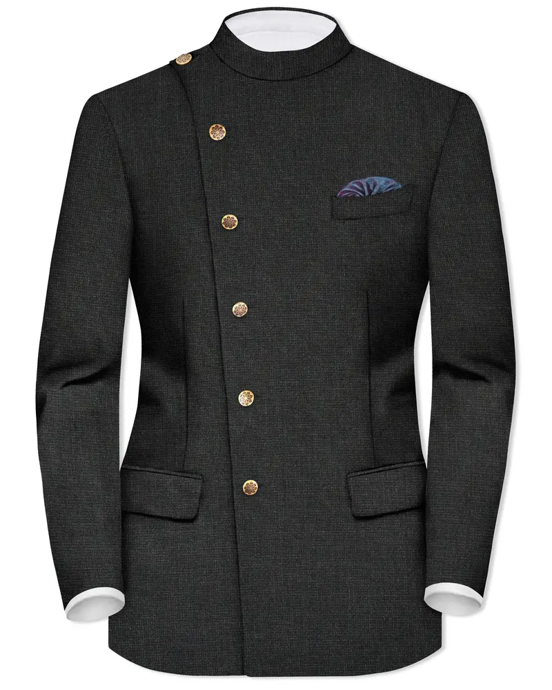 Piano Gray Cross Placket Bandhgala Blazer 1