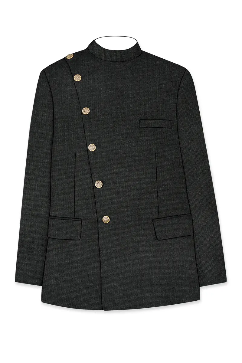Piano Gray Cross Placket Bandhgala Blazer 6