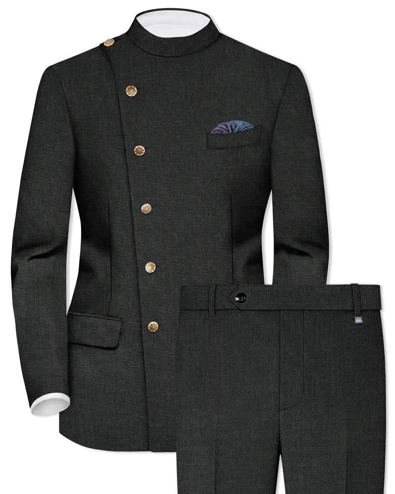 Piano Gray Cross Placket Bandhgala Suit 1