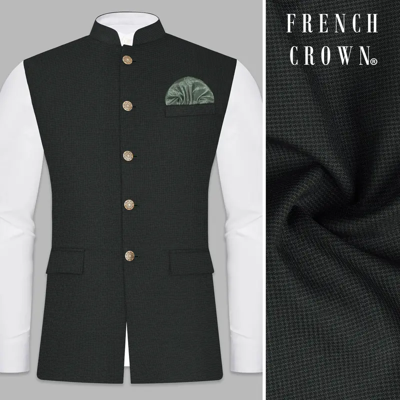 Piano Gray Houndstooth Textured Wool Rich Nehru Jacket 1
