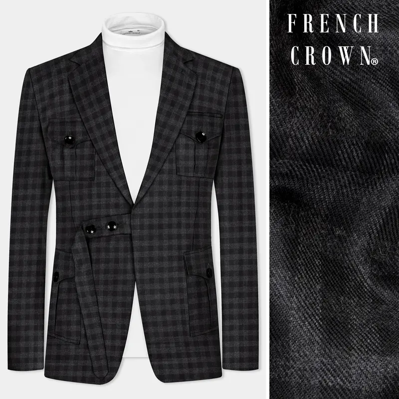 Piano Gray Plaid Tweed Patch Pocket Designer Sport Blazer 1