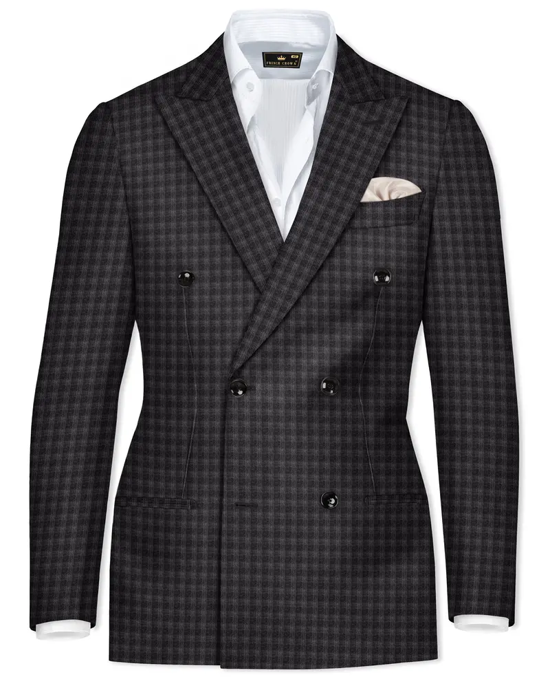 Piano Gray Plaid Wool Blend Double Breasted Blazer 1