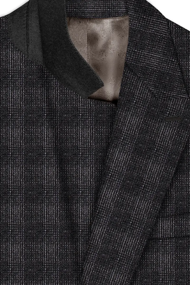 Piano Gray Plaid Wool Blend Double Breasted Blazer 4