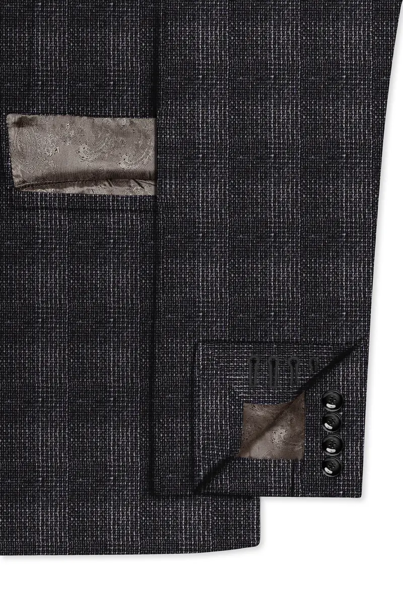 Piano Gray Plaid Wool Blend Double Breasted Blazer 6