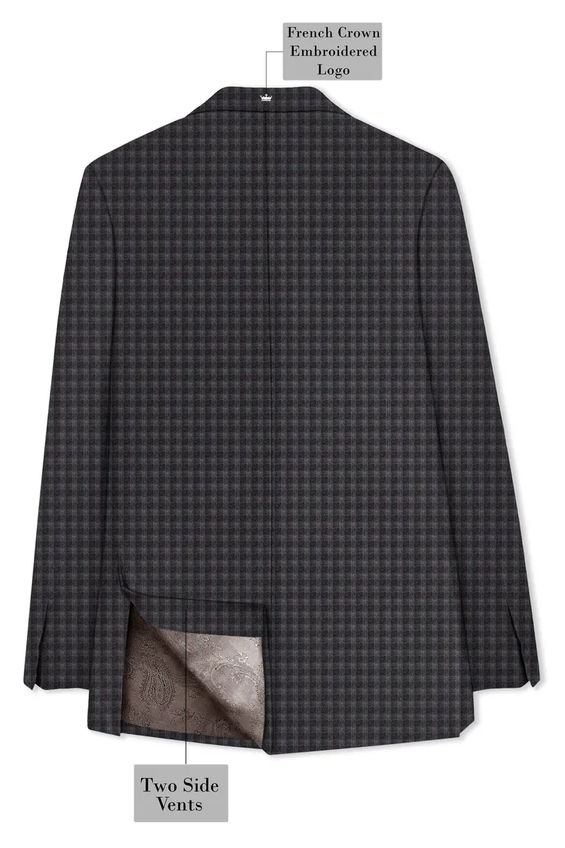 Piano Gray Plaid Wool Blend Double Breasted Blazer 8