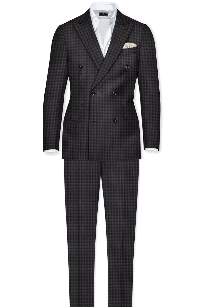 Piano Gray Plaid Wool Blend Double Breasted Blazer 9
