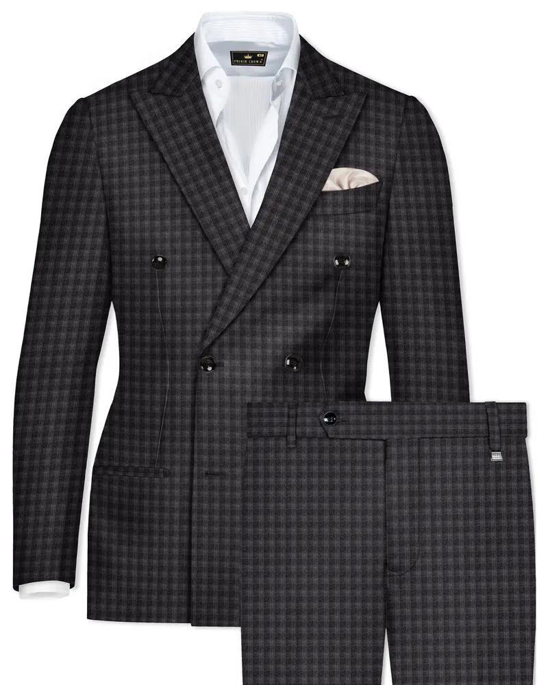 Piano Gray Plaid Wool Blend Double Breasted Suit 1