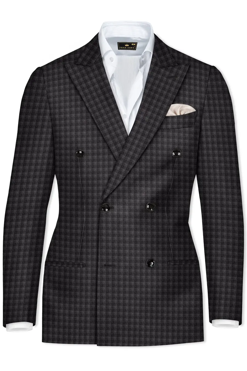 Piano Gray Plaid Wool Blend Double Breasted Suit 10