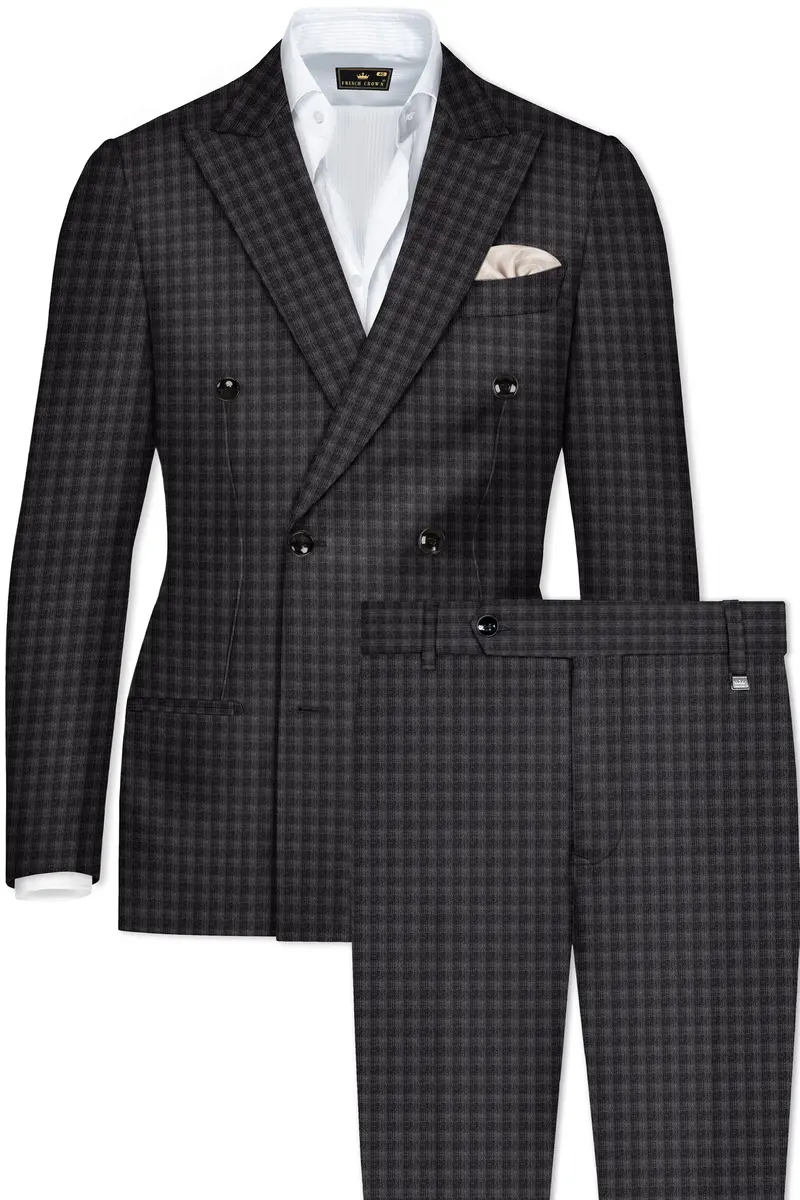 Piano Gray Plaid Wool Blend Double Breasted Suit 2