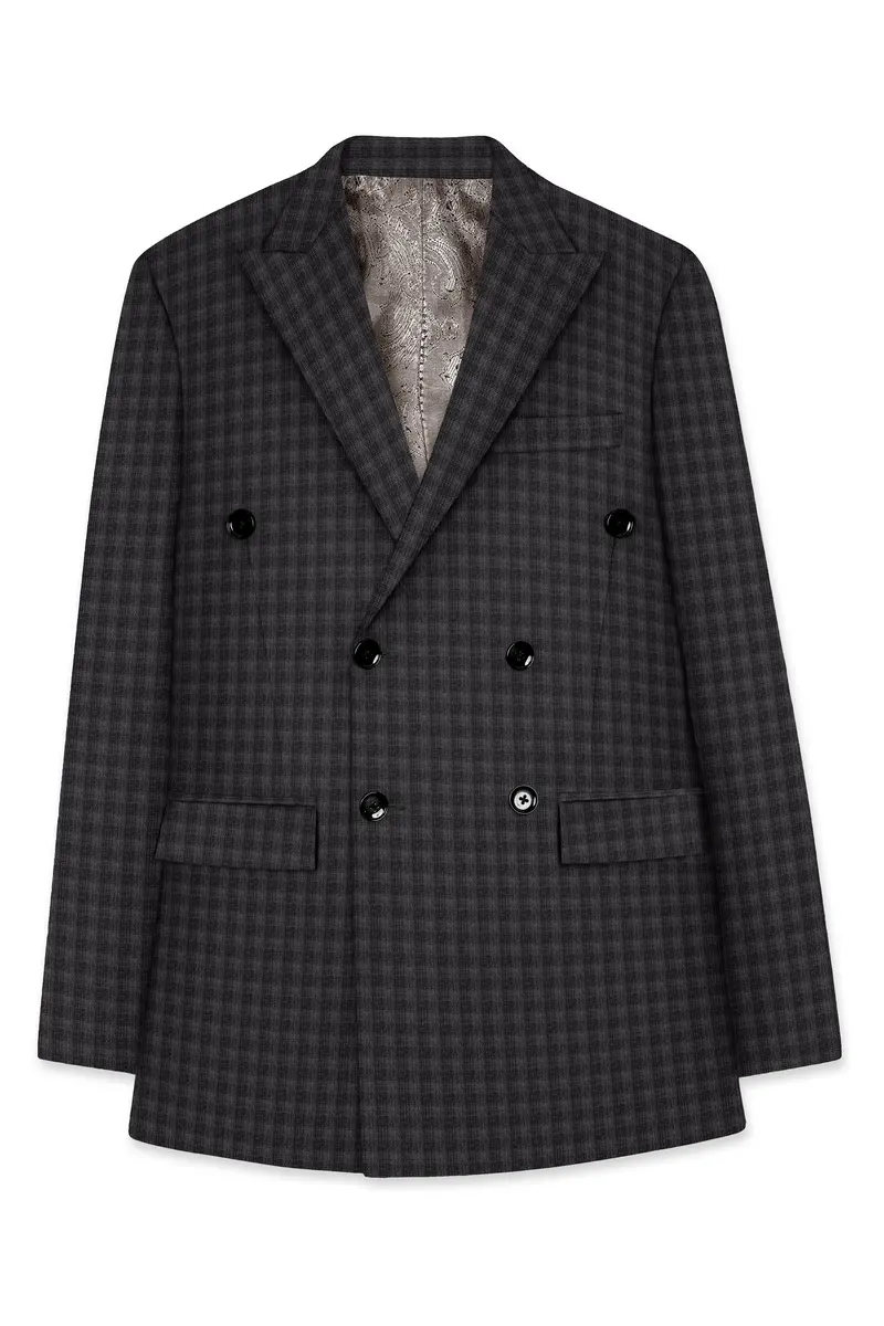 Piano Gray Plaid Wool Blend Double Breasted Suit 8