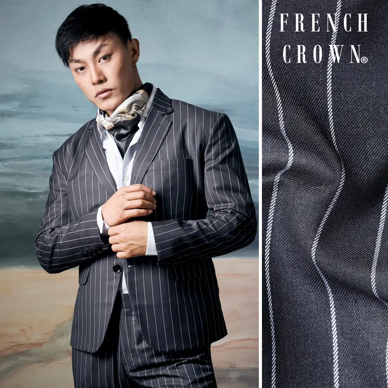 Piano Gray Striped Wool Blend Single Breasted Blazer 1