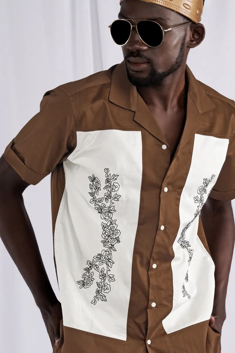 Pickled Bean Brown With Off White Patchwork Super Soft Premium Cotton Designer Shirt 1