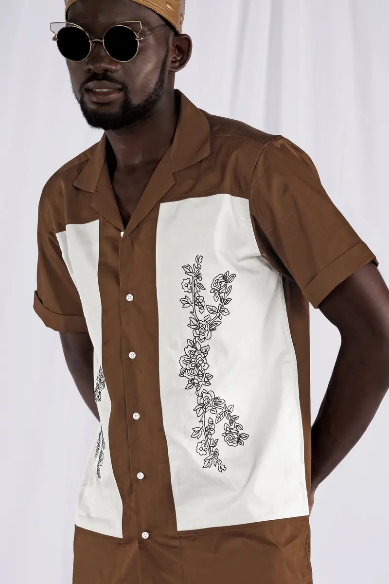 Pickled Bean Brown With Off White Patchwork Super Soft Premium Cotton Designer Shirt 2