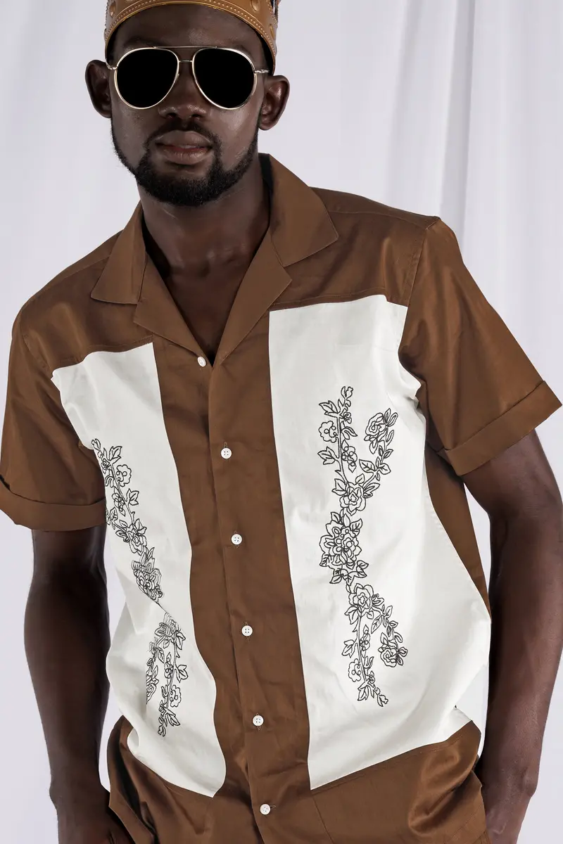 Pickled Bean Brown With Off White Patchwork Super Soft Premium Cotton Designer Shirt 3