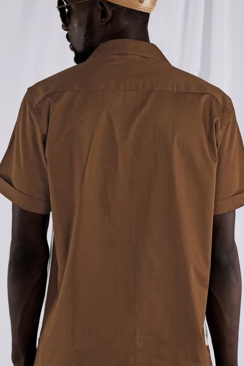 Pickled Bean Brown With Off White Patchwork Super Soft Premium Cotton Designer Shirt 5